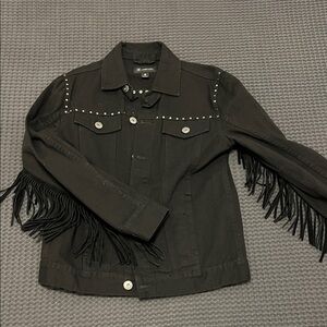 INC International Concepts Black Fringe Jacket